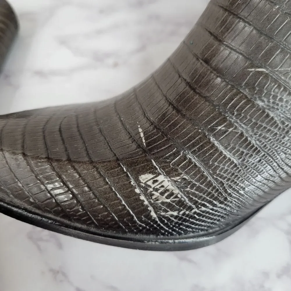 Andrew Geller Vintage Gray Lizard Embossed Heeled Rubber Rain Boots